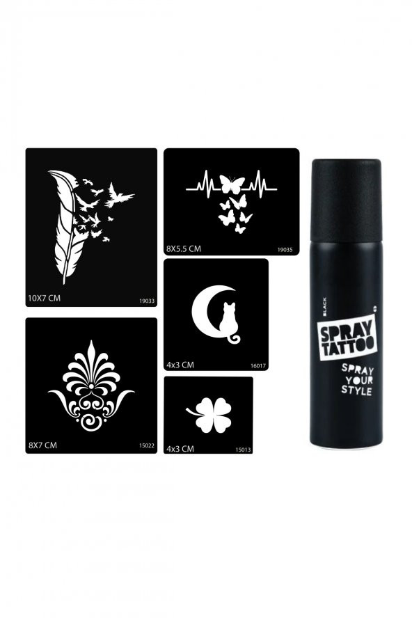 Tüy ve Kelebek Spray Tattoo Geçici Sprey Dövme Seti ürün görseli 1
