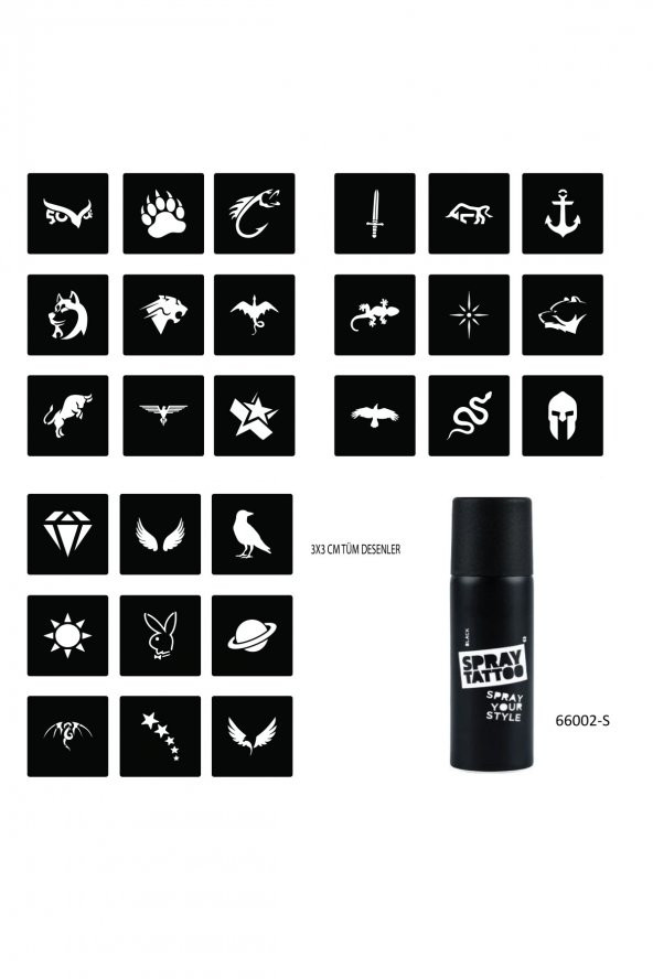 Minimal 27 Desen ve Spray Tattoo Geçici Sprey Dövme Seti ürün görseli 1