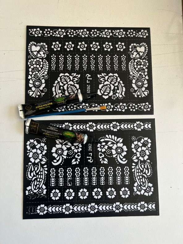 1 Tüp Hint Kınası Fırça Ve 2 Adet Dövme Şablon Karışık ürün görseli 1