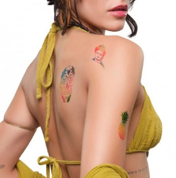 Spray Tattoo Sarı Geçici Sprey Dövme Şablon hediyeli - 2