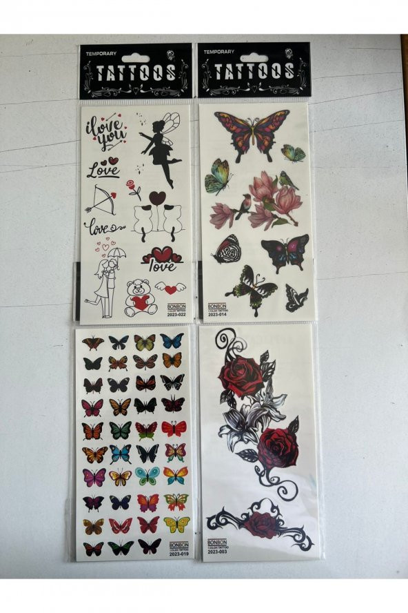 Gül Kelebek 4 Adet Birden Yapıştırma Geçici Dövme ürün görseli 1