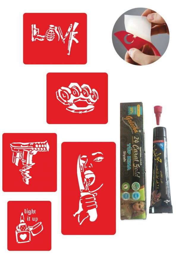 Hayat bir Savaş Desenleri Hint Kınası ile Geçici Dövme Yapma Seti ürün görseli 1