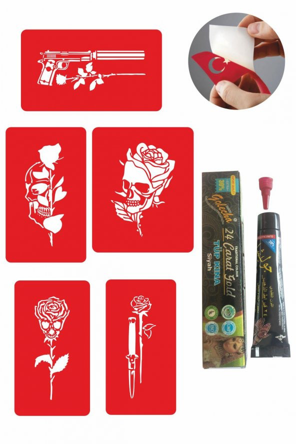 Kurukafa Gül Desenleri Hint Kınası ile Geçici Dövme Yapma Seti ürün görseli 1