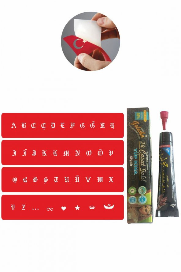 Alfabe Gotik Şerit Harfler Hint Kınası ile Geçici Dövme Yapma Seti