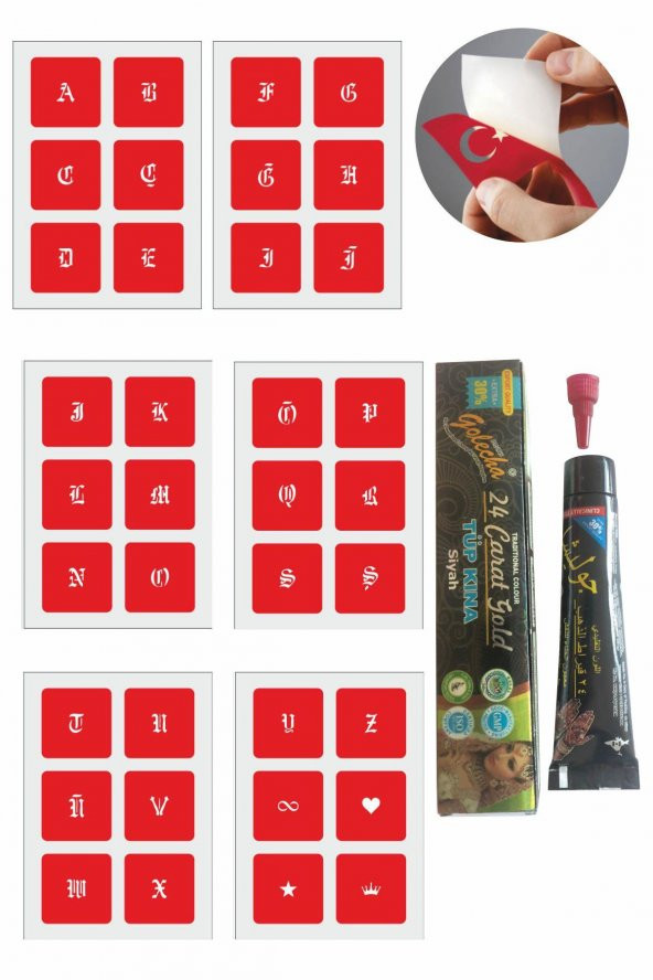 Gotik Sanatsal Harfler Hint Kınası ile Geçici Dövme Yapma Seti ürün görseli 1