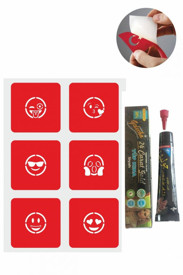 Sevimli Emojiler Hint Kınası ile Geçici Dövme Yapma Seti ürün görseli 1