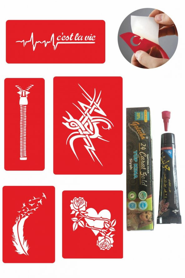 Örtücü  Desenleri Hint Kınası ile Geçici Dövme Yapma Seti ürün görseli 1