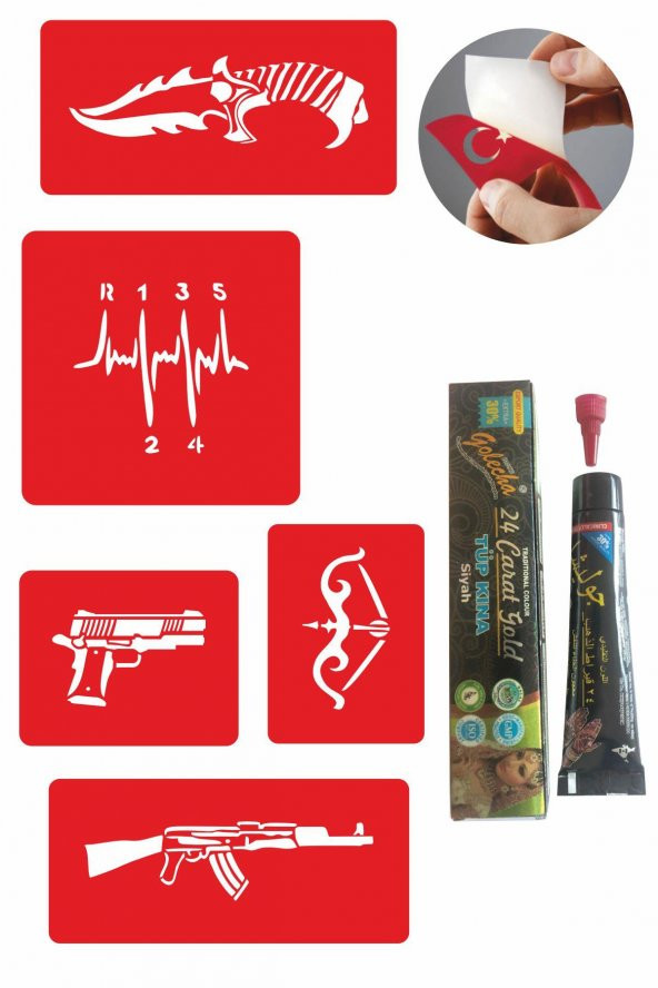 Vites Keleş Desenleri Hint Kınası ile Geçici Dövme Yapma Seti - 1