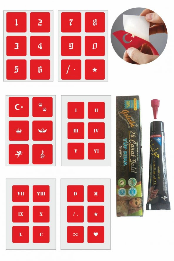 Latin ve Roma rakamları Hint Kınası ile Geçici Dövme Yapma Seti ürün görseli 1