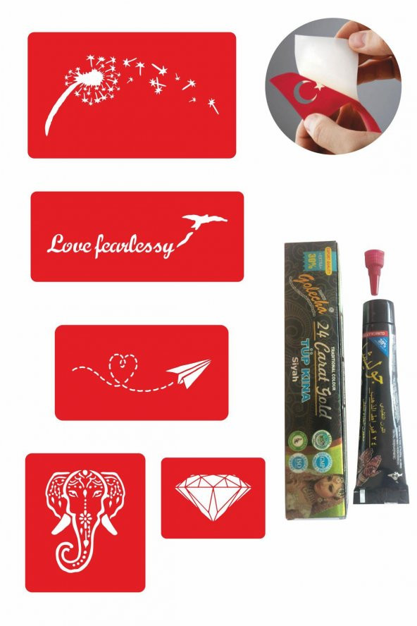 Elmas ve Fil Desenleri Hint Kınası ile Geçici Dövme Yapma Seti ürün görseli 1