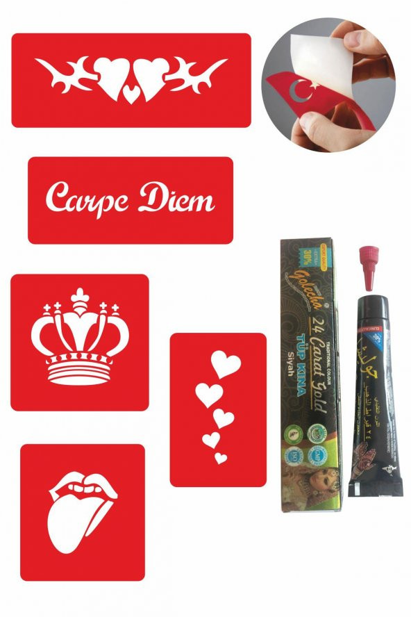 Kralın Kalbi desenleri Hint Kınası ile Geçici Dövme Yapma Seti ürün görseli 1