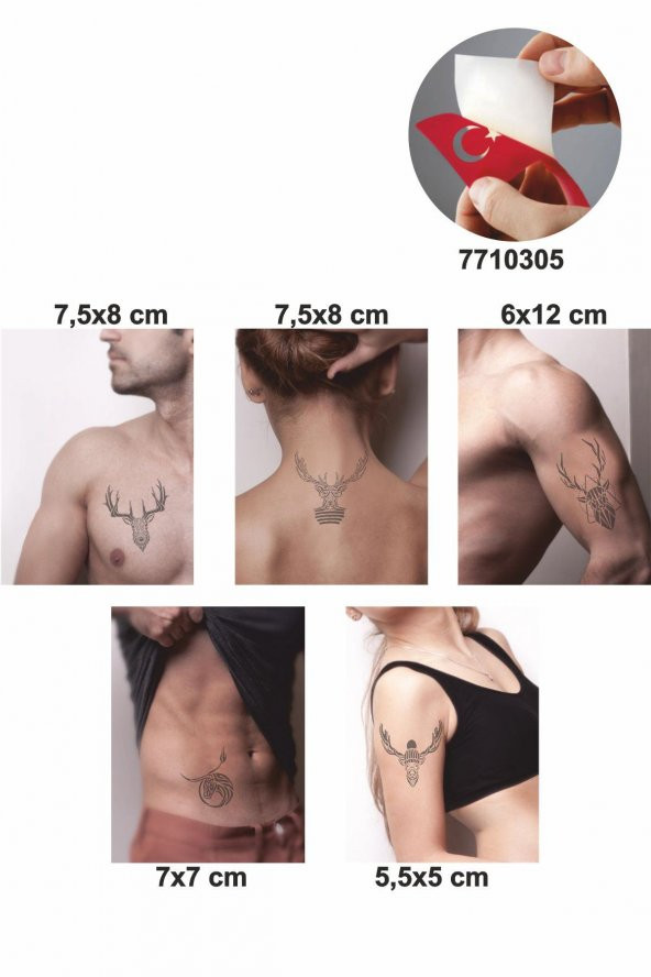 Geyik Desenleri 5 Adet  Geçici Dövme Kına Şablonu - 2