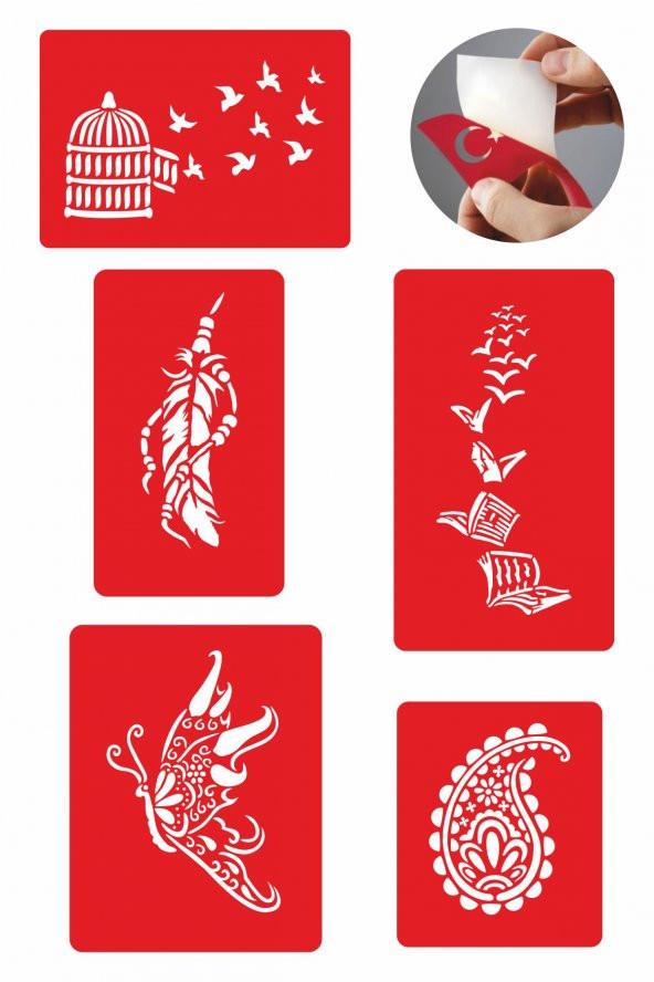 Bir Çiçek Bir Kelebek 5 Adet Geçici Dövme Kına Şablonu ürün görseli 1