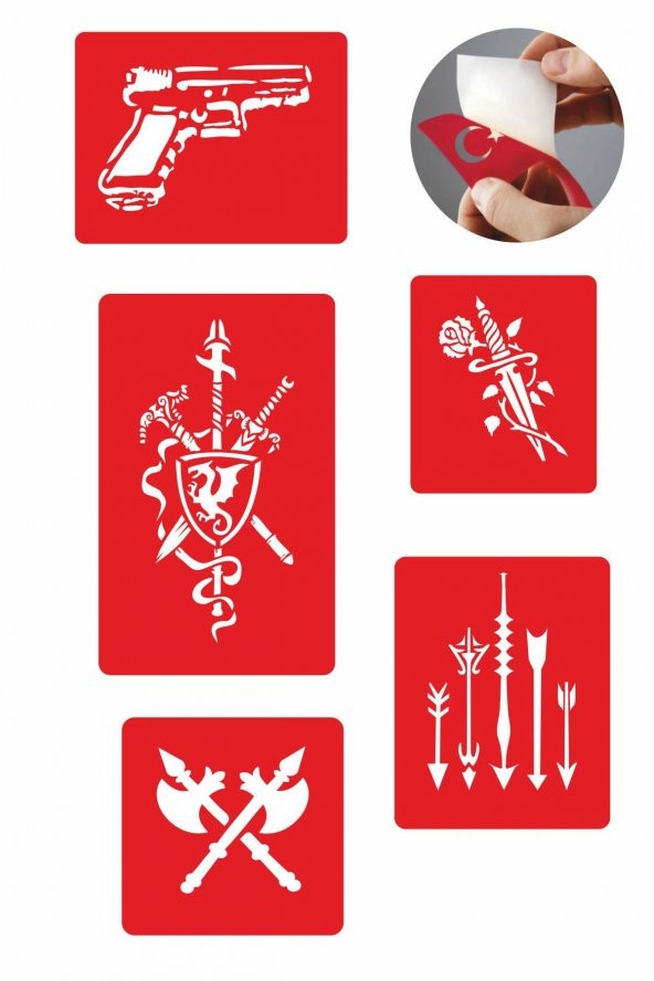 Savaş Aletleri 5 Adet  Geçici Dövme Kına Şablonu