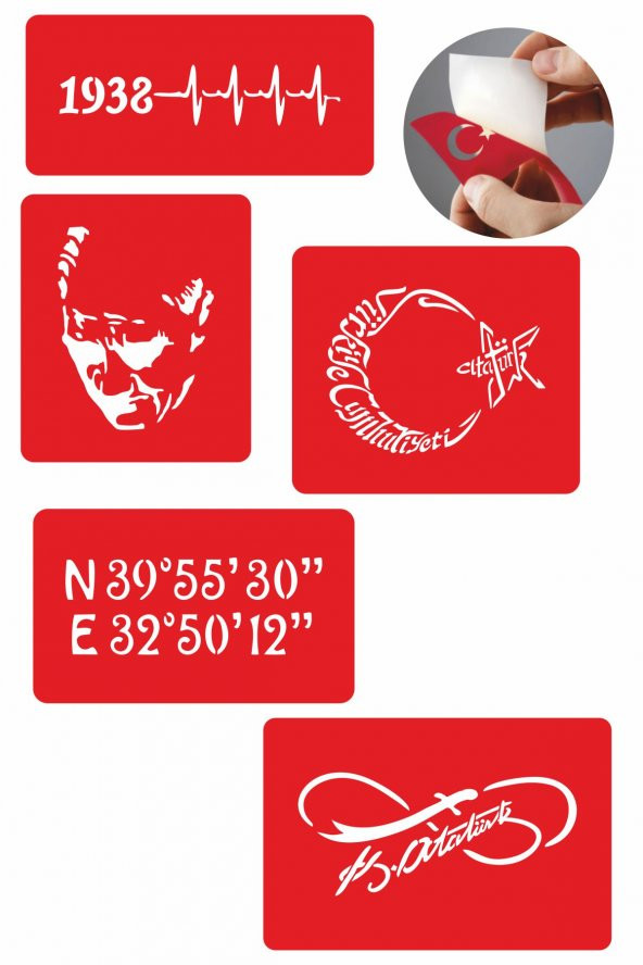 Türkiye Cumhuriyeti 5 Adet Geçici Dövme Kına Şablonu ürün görseli 1
