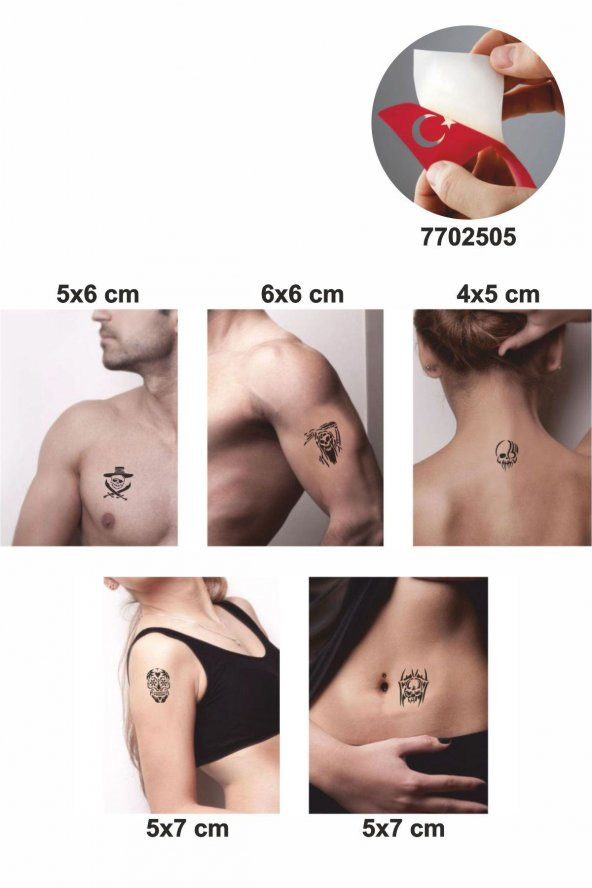 İskeletler 5 Adet  Geçici Dövme Kına Şablonu - Resim 2