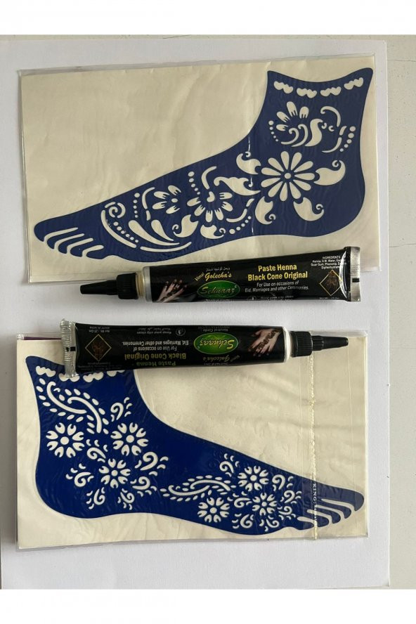 2 tüp Kına 2 Adet Ayak Şablonu Geçici Dövme Seti ürün görseli 1
