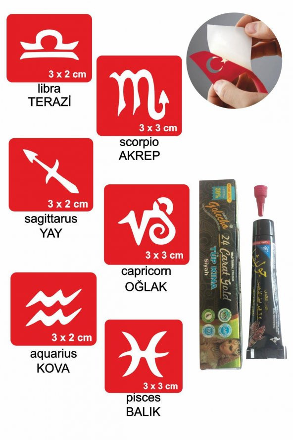 Burç Sembolleri Hint Kınası ile Geçici Dövme Yapma Seti ürün görseli 1