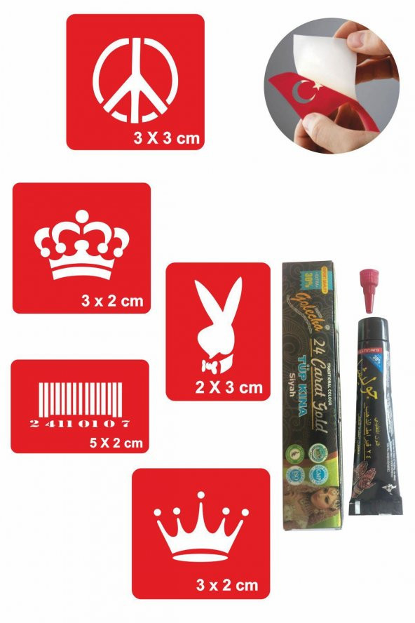 Barış ve Taç Desenleri Hint Kınası ile Geçici Dövme Yapma Seti ürün görseli 1