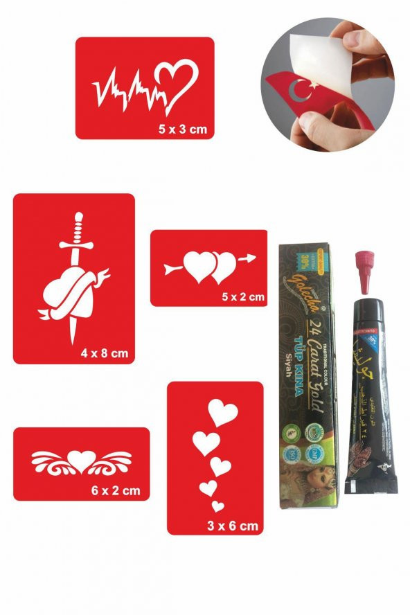Kalp Desenleri Hint Kınası ile Geçici Dövme Yapma Seti