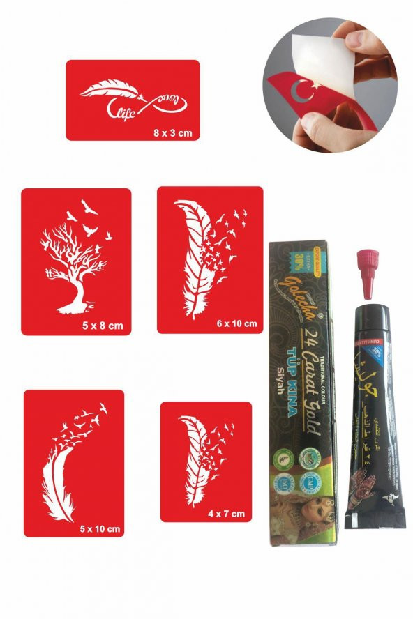 Tüy ve Ağaç Desenleri Hint Kınası ile Geçici Dövme Yapma Seti ürün görseli 1