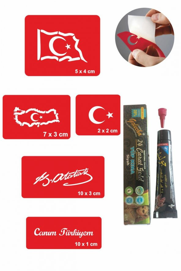 Atatürk ve Bayrak Hint Kınası ile Geçici Dövme Yapma Seti ürün görseli 1