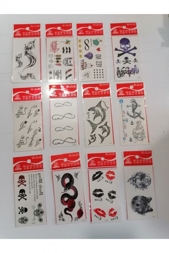 Kuru Kafa 12 Adet Birden Yapıştırma Geçici Dövme Yapma Seti ürün görseli 1