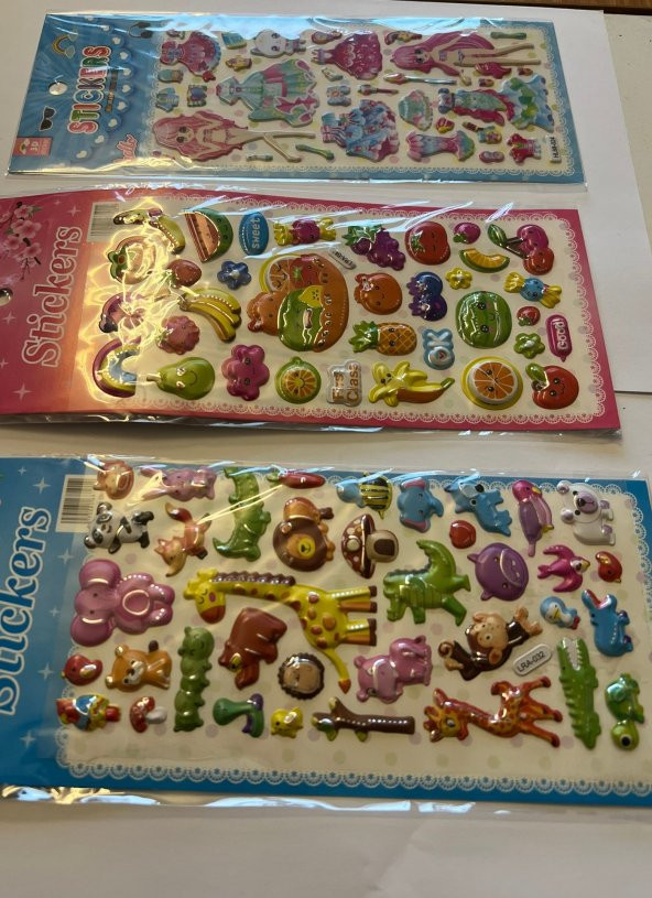 Eğitici Çocuk Sticker Etiket Oyunu 3 Kartela Birden Hayvan Meyve ve Elbise Serisi - 2