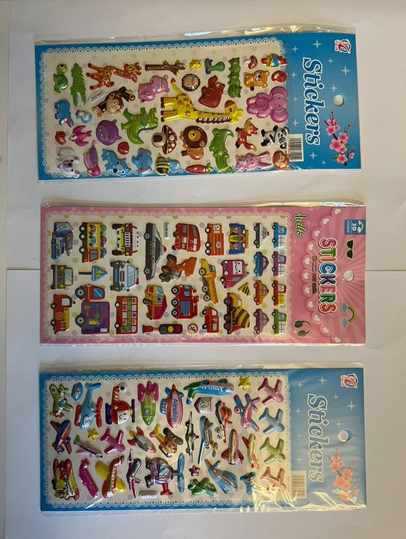Eğitici Çocuk Sticker Etiket Oyunu 3 Kartela Birden Taşıt ve Hayvanlar serisi