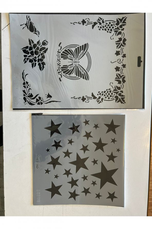 Kelebek ve Yıldız 2 Adet Plastik Baskı Süsleme Kalıpları Stencil Şablon