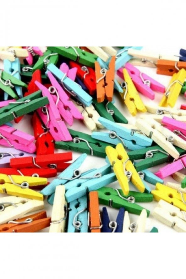 Ahşap Renkli Mini Mandal 100 Adet-