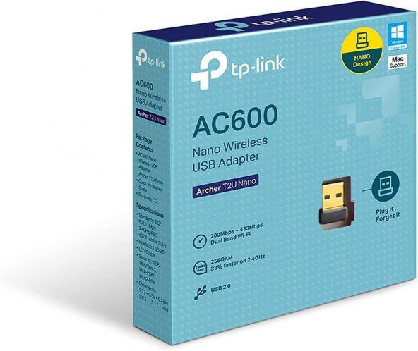 TP-Link Archer T2U Nano, AC600 Mbps Nano Kablosuz USB Adaptör - 5