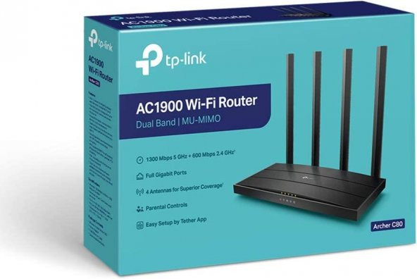TP-Link Archer C80, AC1900 Mbps Kablosuz MU-MIMO Wi-Fi Router - 3