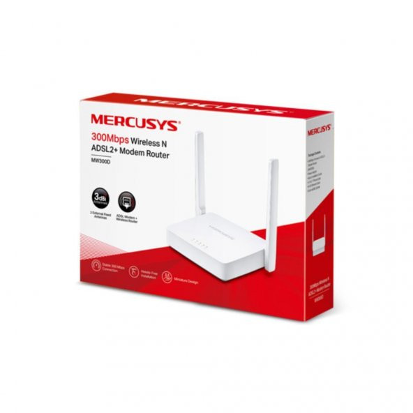Mercusys MW300D, N300 Mbps Kablosuz ADSL2+ Modem Router - 2