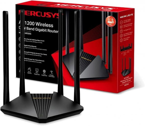 Mercusys MR30G, AC1200 Mbps Gigabit Portlu Kablosuz Dual-Band Router