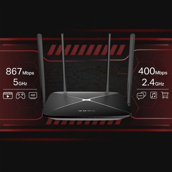 Mercusys AC12G, AC1200 Mbps Gigabit Portlu Kablosuz Dual-Band Router - 4