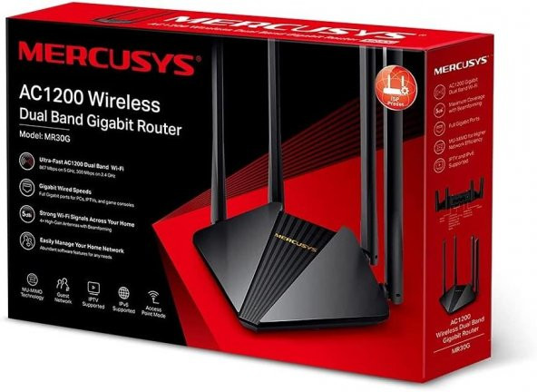 Mercusys MR30G, AC1200 Mbps Gigabit Portlu Kablosuz Dual-Band Router - 4