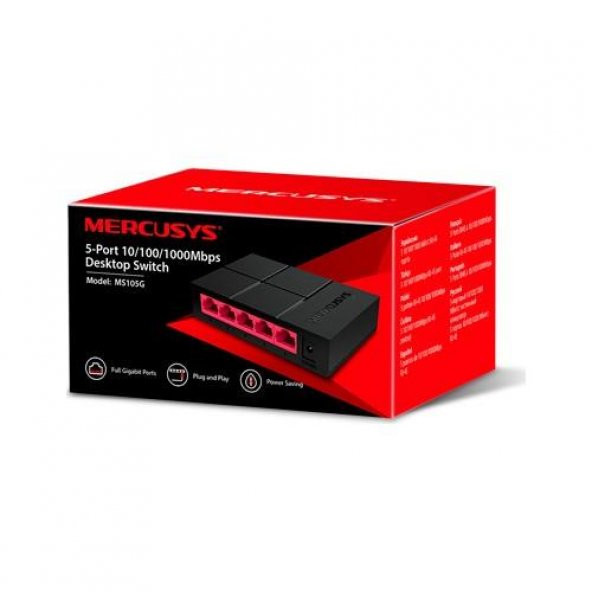 Mercusys MS105G, 5-Port 10/100/1000 Mbps Masaüstü Switch - 3