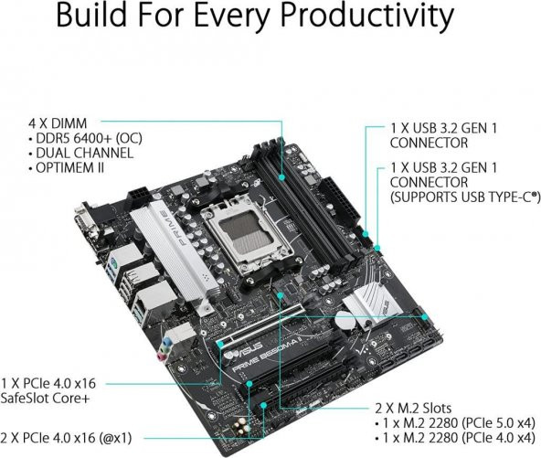 Asus Prime B650M-A II AMD B650 6400 MHz (OC) DDR5 Soket AM5 mATX Anakart - 3