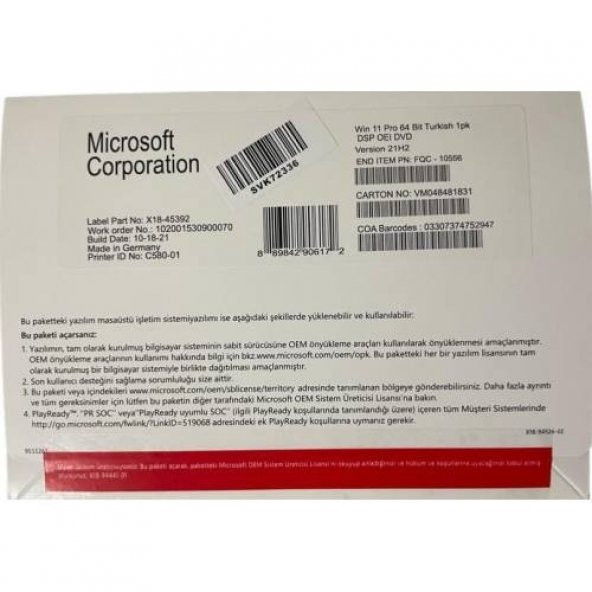 Microsoft Windows 11 Pro 64 Bit Oem DVD Kutu FQC-10556 - 2