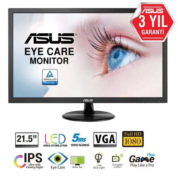 Asus 21.5 VP228DE Full HD 5ms 3YIL VGA VESA Siyah Led Monitör