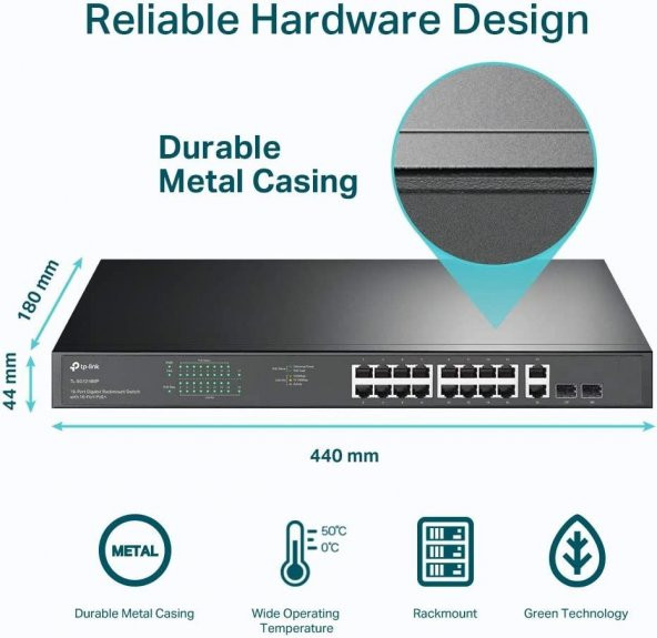 TP-Link TL-SG1218MP, 18-Port Gigabit Rackmount Switch with 16 PoE+ - 7