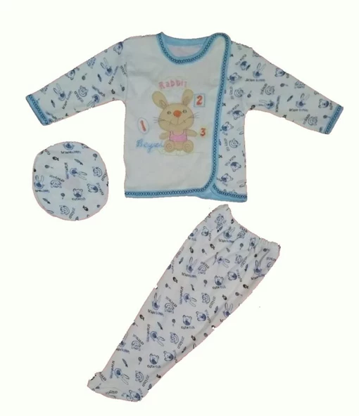 Beyzi Bebek Pijama Takımı Ayaklı Şapkalı 3 Parça 0-6 Aylık - 2