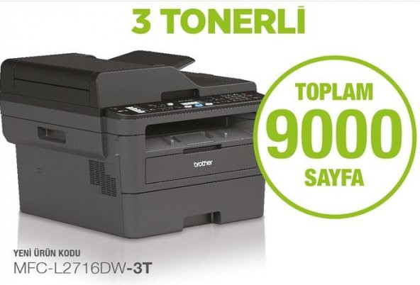 Brother MFC-L2716DW-3T Wifi Çok Fonksiyonlu Lazer Yazıcı (3 Tonerli) - 3