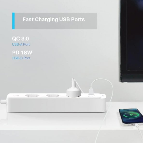TP-Link Tapo P300, 1.5m, 3'lü Akıllı Wi-Fi Priz Çoğaltıcısı - 4