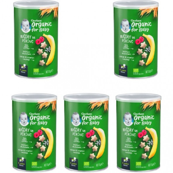 GERBER Organik Pirinçli, Buğdaylı, Muzlu ve Ahududulu  Bebek Atıştırmalığı 35 gr x 5 Adet