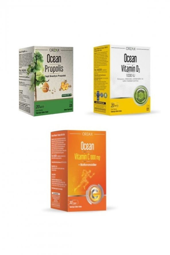 Ocean D3 1000 Iu Sprey 20 Ml+ocean Ballı Yeşil Brezilya Propolisi 20 Ml+1000 Mg C Vitamin 30 Tablet