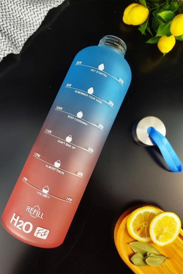 Digithome H2O Çift Renkli Motivasyon Cam Matara Su Şişesi 1000 Cc Mavi - H2O87182 - HYT