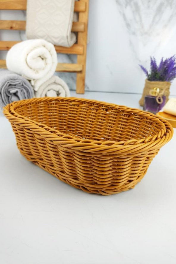 Digithome Rattan Banyo ve Makyaj Organizer Sepeti Oval Ekmeklik 24 Cm Kahverengi - YK1447 - HYT C320.025 - 5