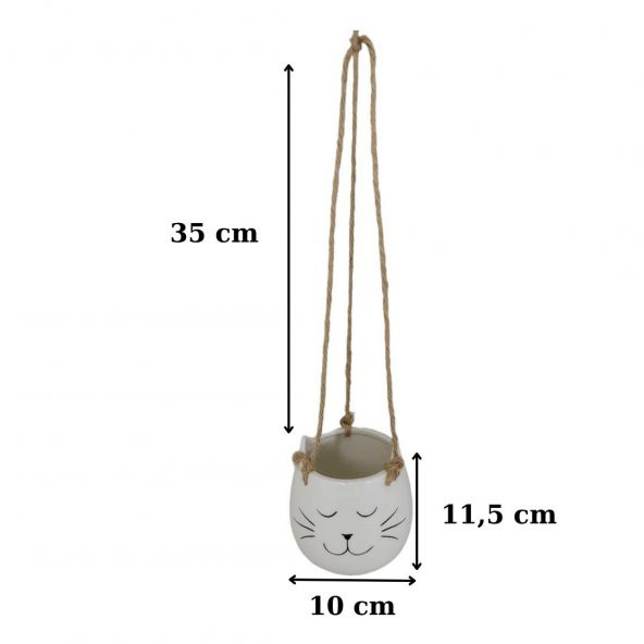 T.Concept Kedi Figürlü Duvara Asılı Porselen Saksı - 3